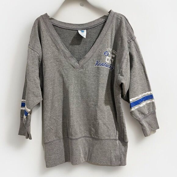 University of Kentucky Womens Gray Soft Pullover Sweatshirt L Deep V Neck Scoop - Picture 1 of 5